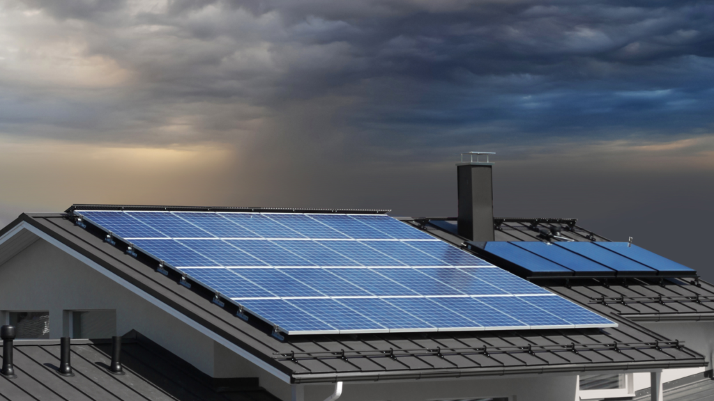 Solar panels on the roof of a house.