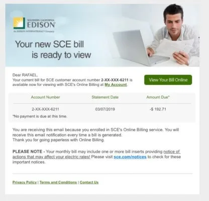 sce edison true up bill amount due