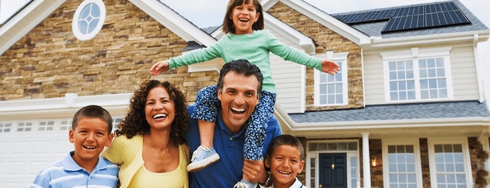 solar panels roof home happy family