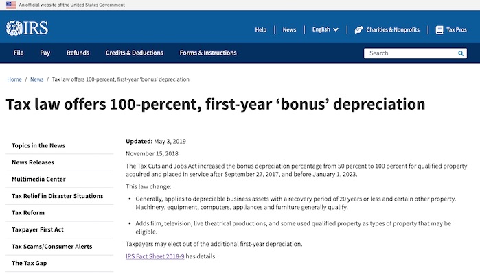 irs bonus depreciation commercial solar