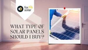 An advertisement from Forme Solar featuring a person installing a solar panel, with text asking, "What types of solar panels should I buy?