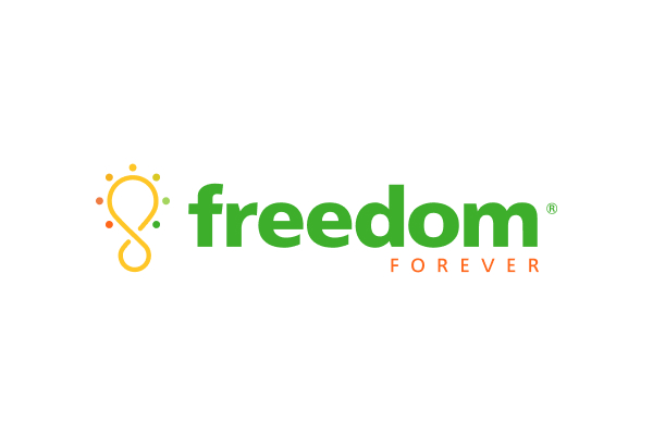 The Freedom Forever logo features a yellow infinity symbol on the left, with "freedom" in green and "FOREVER" in orange lettering, all set against a crisp white background.