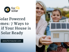 Family holding a house model with solar panels alongside Auto Draft text about solar-ready homes.