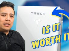Forme Solar beside a Tesla Powerwall solar battery with text reading 